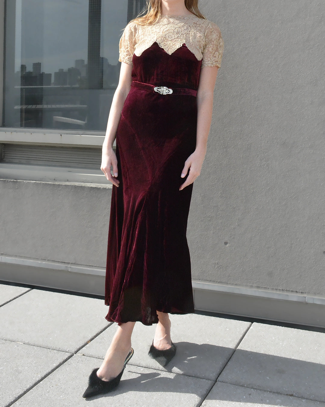 Vintage 1930s Bias-Cut Velvet and Lace Dress with Bolero