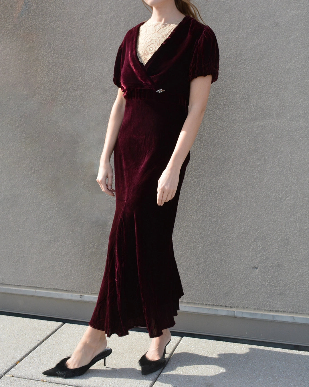 Vintage 1930s Bias-Cut Velvet and Lace Dress with Bolero