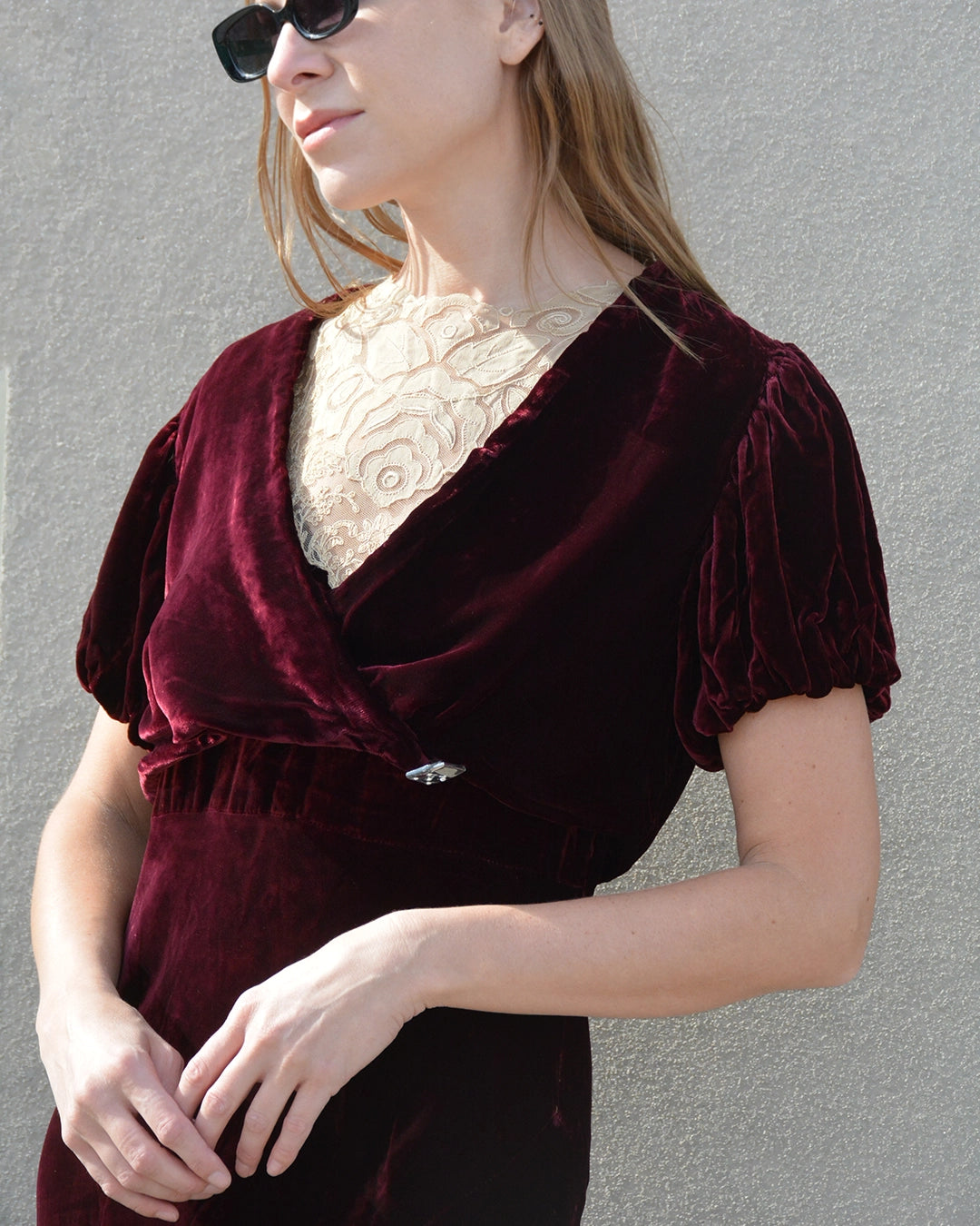 Vintage 1930s Bias-Cut Velvet and Lace Dress with Bolero