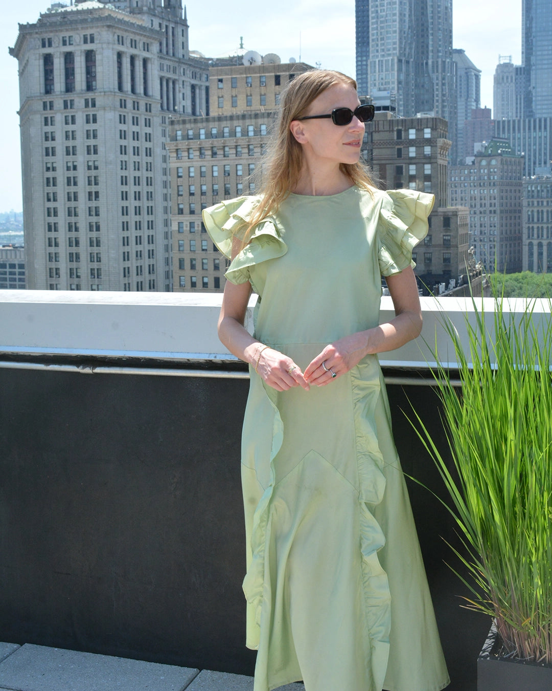 Vintage 1930s Pistachio Taffeta Ruffle Dress