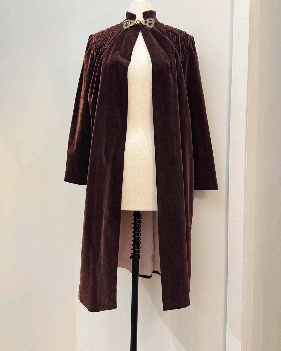 Vintage 1930s Velvet Opera Coat with Gold Art Deco Clasp