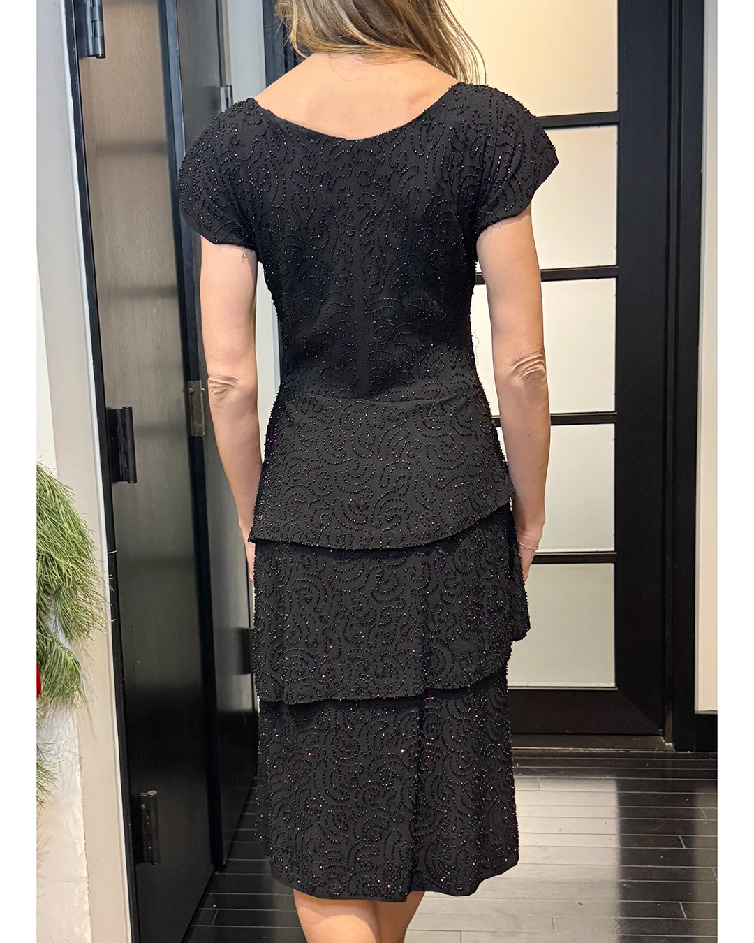 Vintage 1940s Beaded Dress with Tiered Flounce Skirt