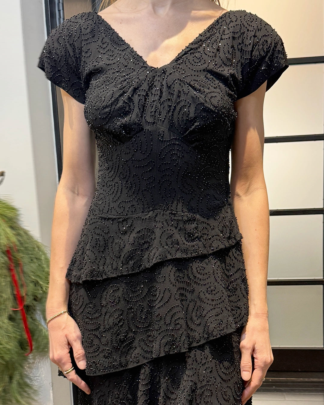 Vintage 1940s Beaded Dress with Tiered Flounce Skirt