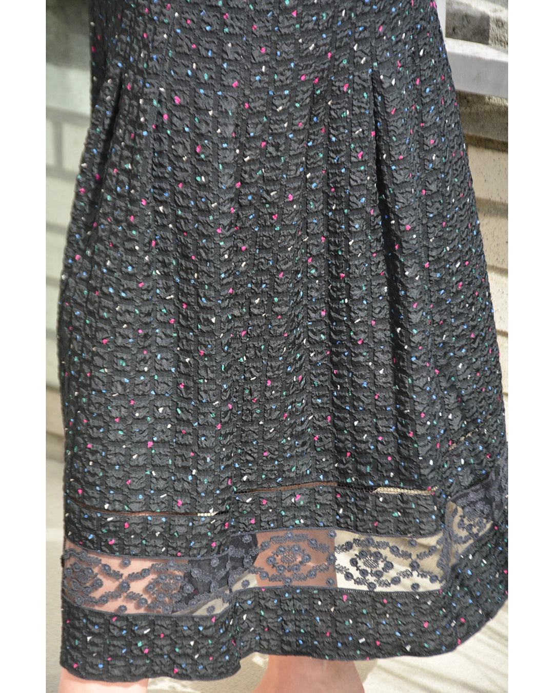 Vintage 1940s Lace-Inset Seersucker Collared Dress