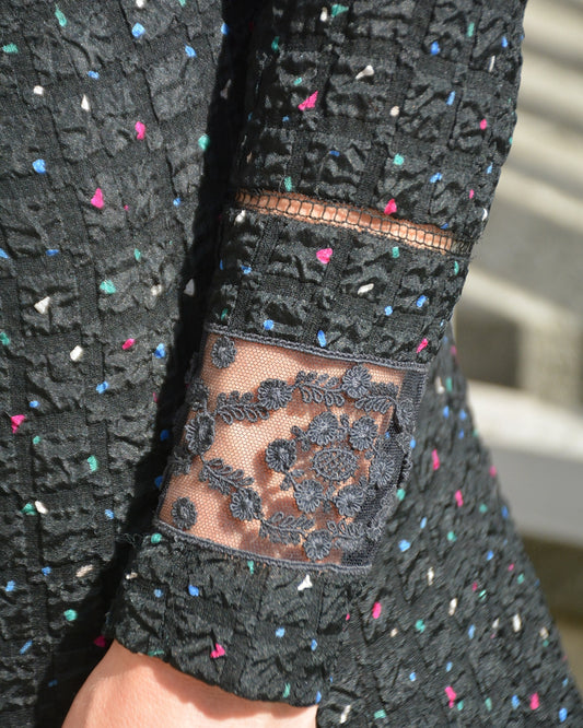 Vintage 1940s Lace-Inset Seersucker Collared Dress