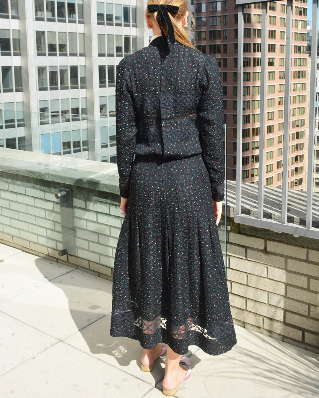 Vintage 1940s Lace-Inset Seersucker Collared Dress