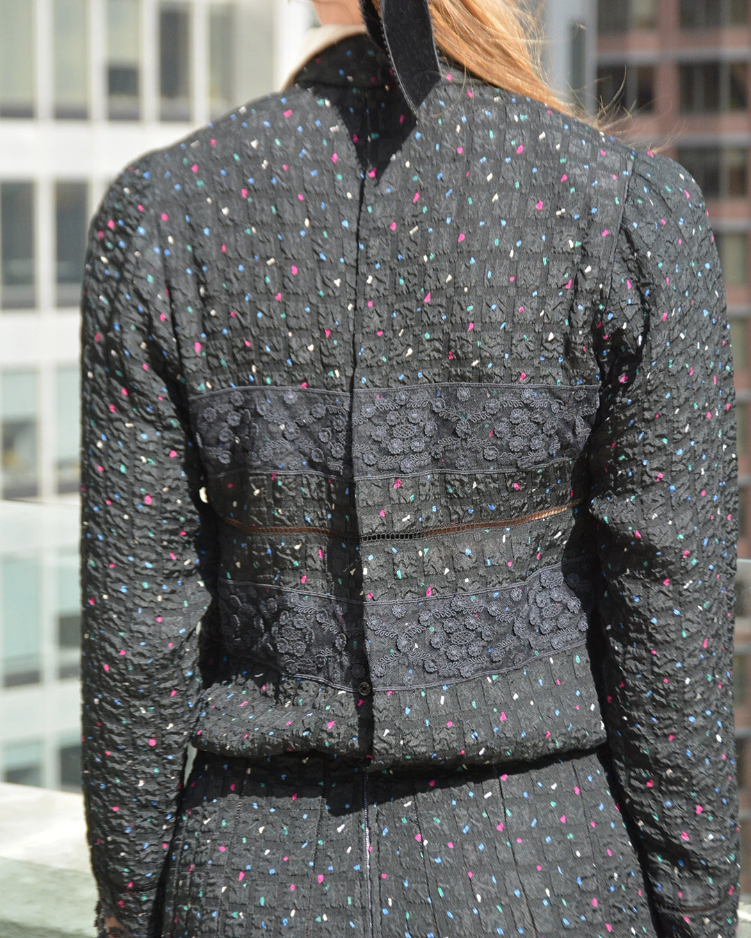 Vintage 1940s Lace-Inset Seersucker Collared Dress