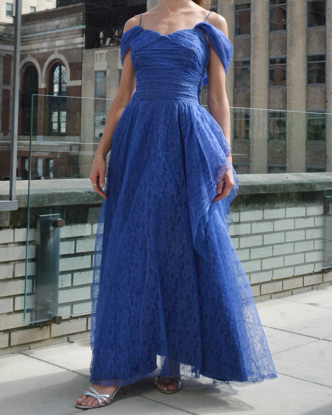 Vintage 1940s Lace Gown with Shoulder Draping