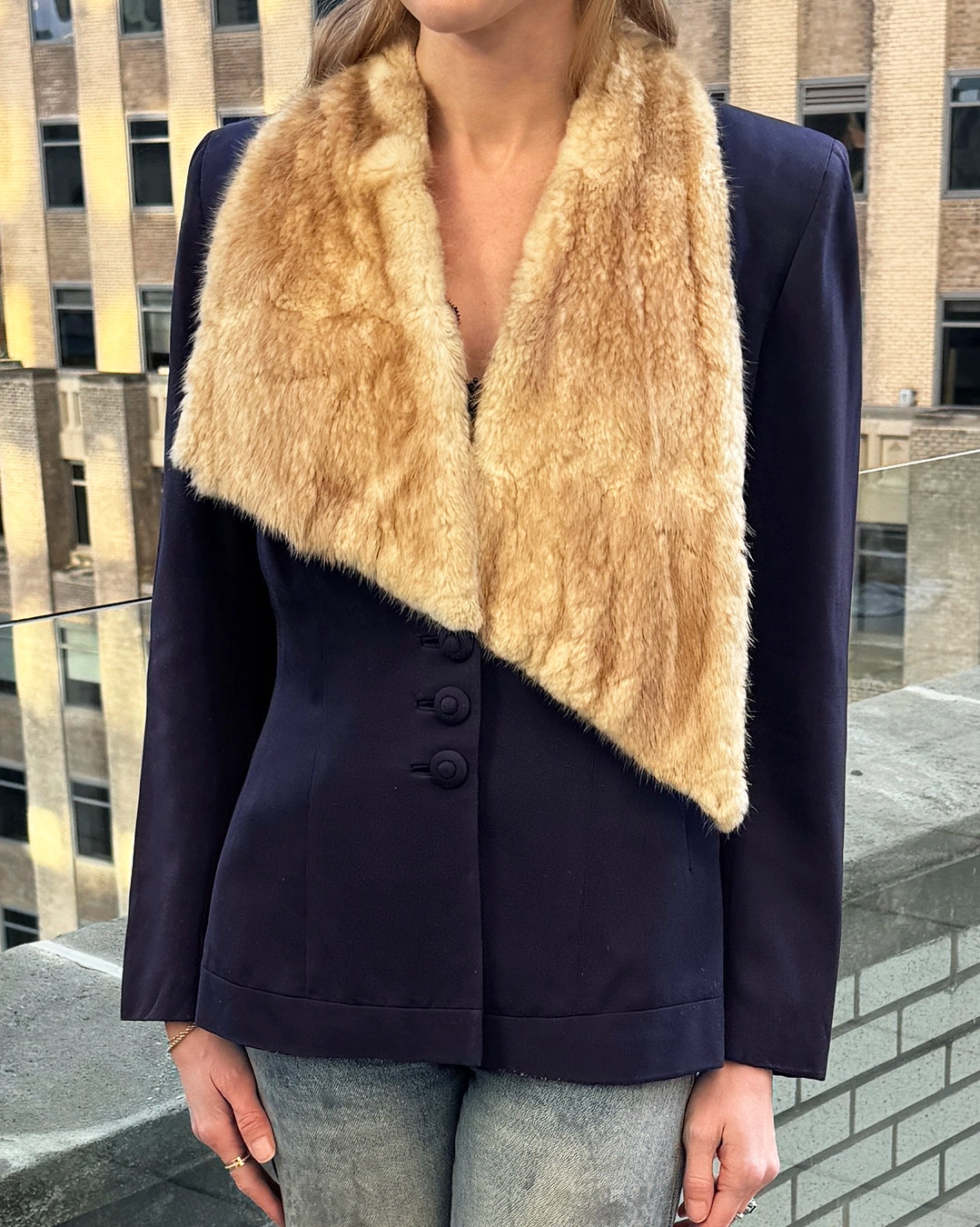 Vintage 1940s Wool Jacket with Asymmetrical Fur Collar