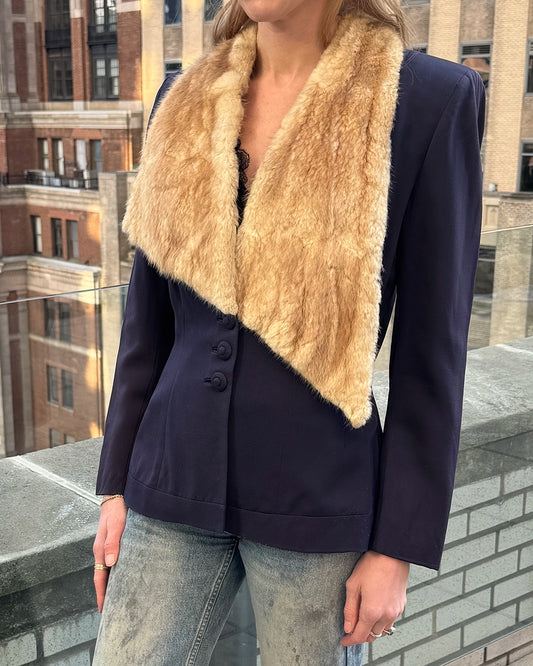 Vintage 1940s Wool Jacket with Asymmetrical Fur Collar