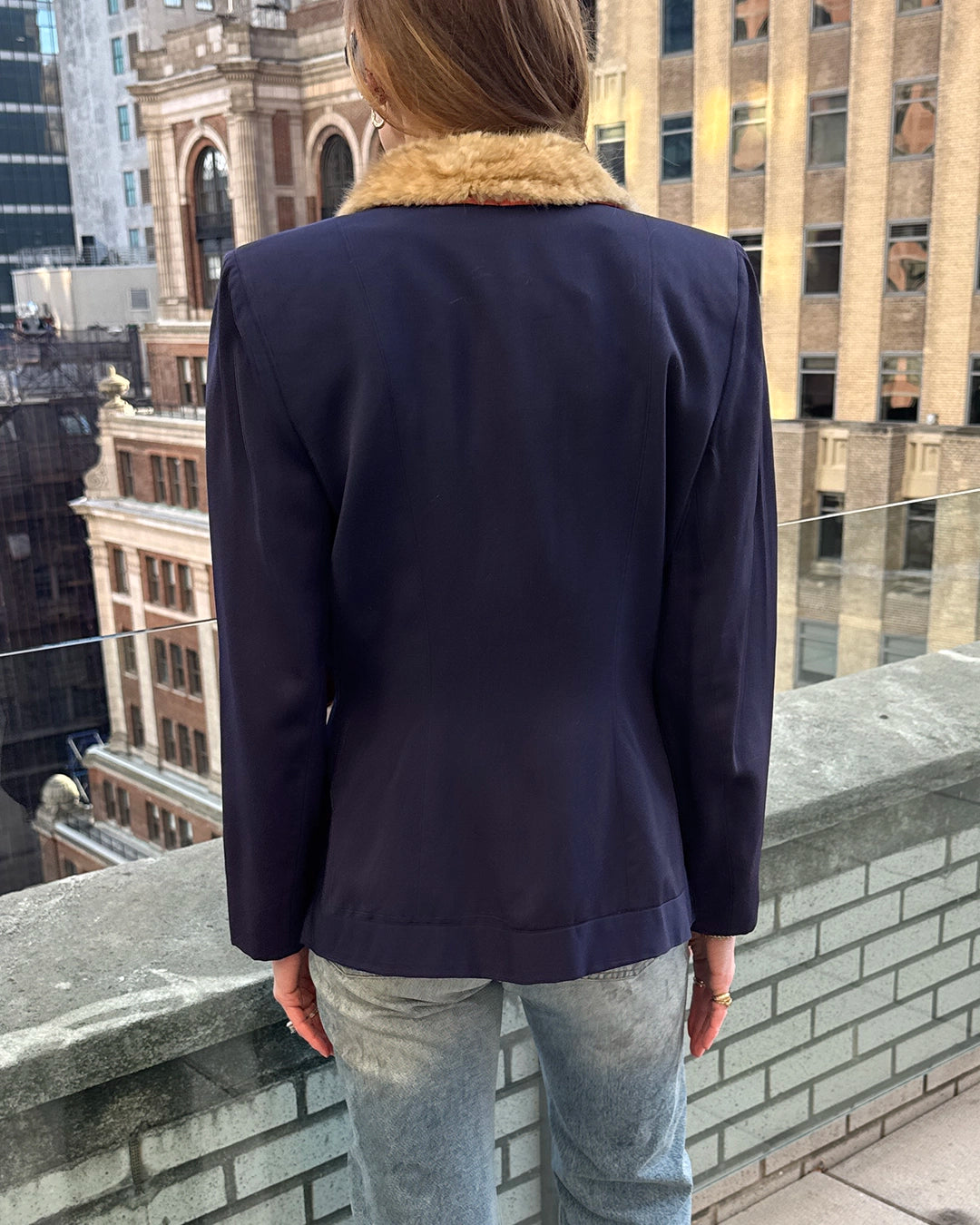 Vintage 1940s Wool Jacket with Asymmetrical Fur Collar