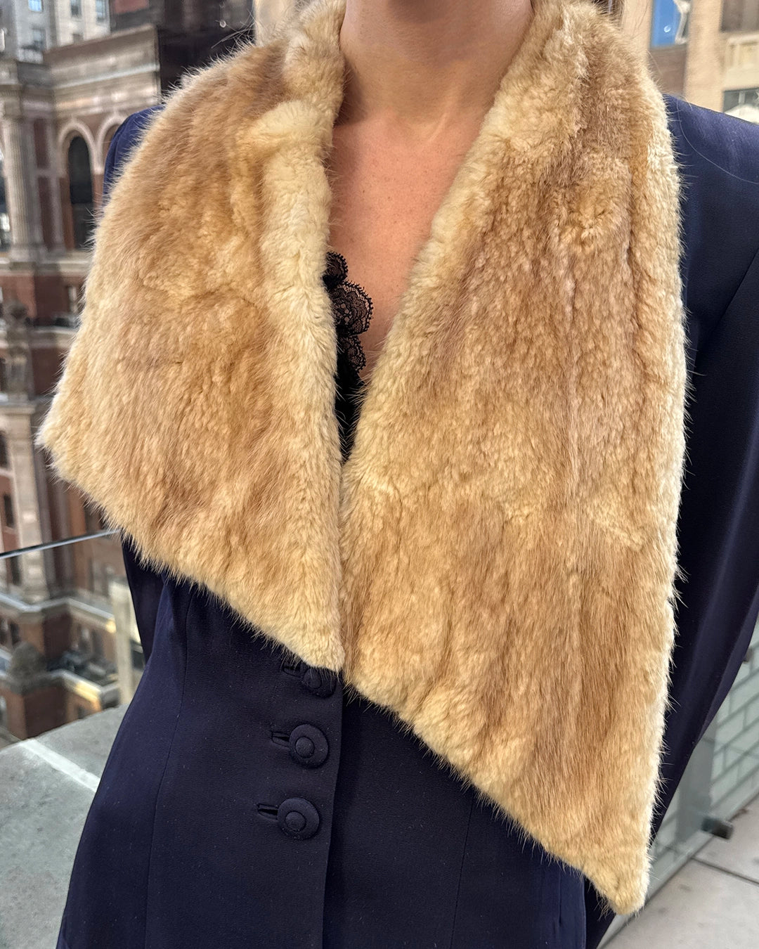 Vintage 1940s Wool Jacket with Asymmetrical Fur Collar