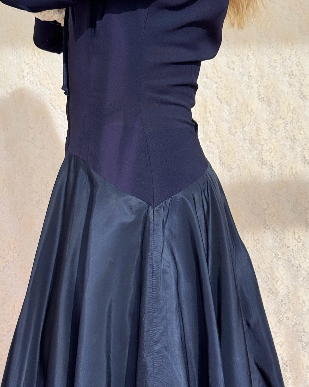 Vintage 1940s Zip-Front Drop-Waist Dress, in the style of Christian Dior's New Look