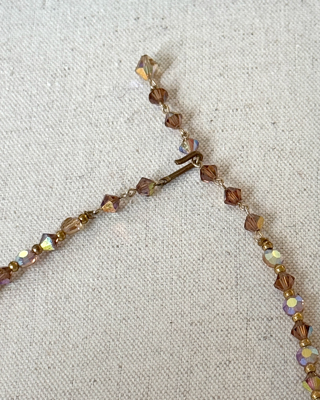 Vintage 1950s Aurora Borealis Topaz Bead Choker + Earrings Parure