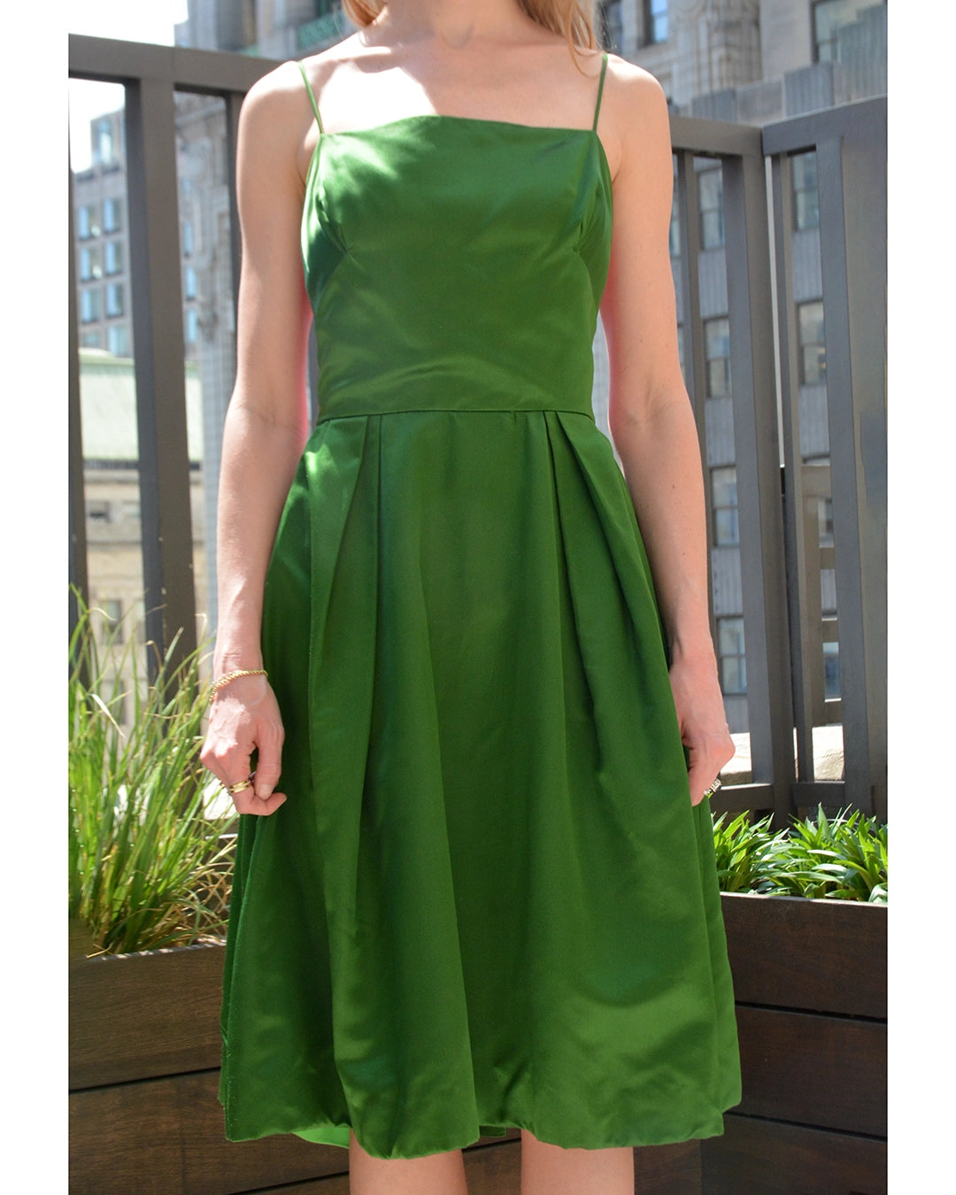 Vintage 1950s Custom-Made Silk Bustled Dress with Rosebud Appliqué, Bergdorf Goodman