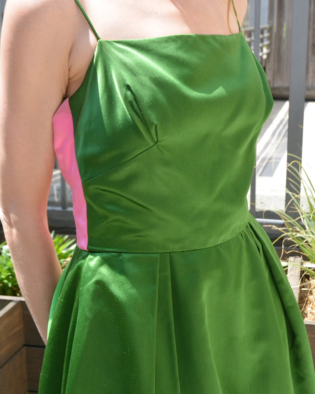 Vintage 1950s Custom-Made Silk Bustled Dress with Rosebud Appliqué, Bergdorf Goodman