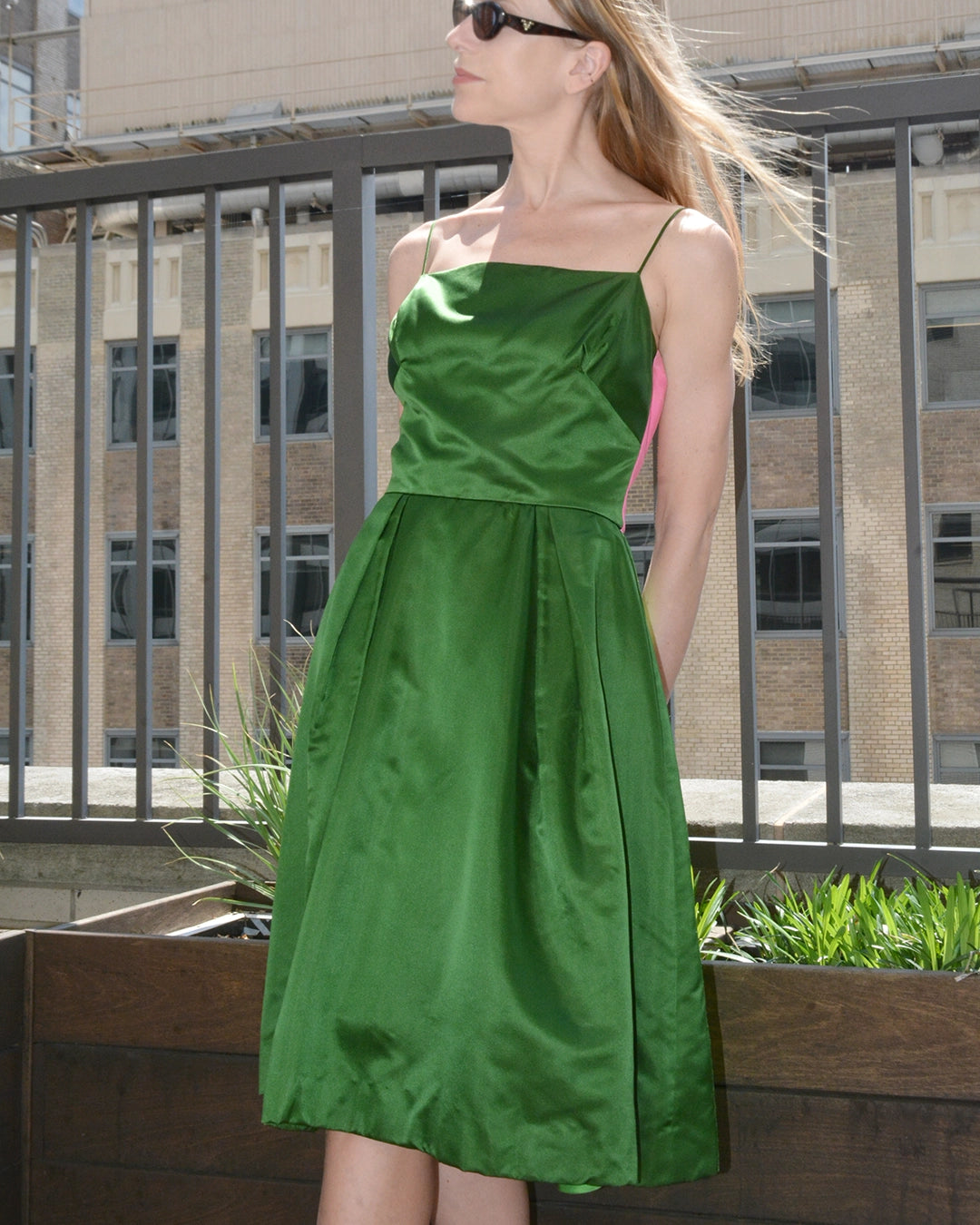 Vintage 1950s Custom-Made Silk Bustled Dress with Rosebud Appliqué, Bergdorf Goodman