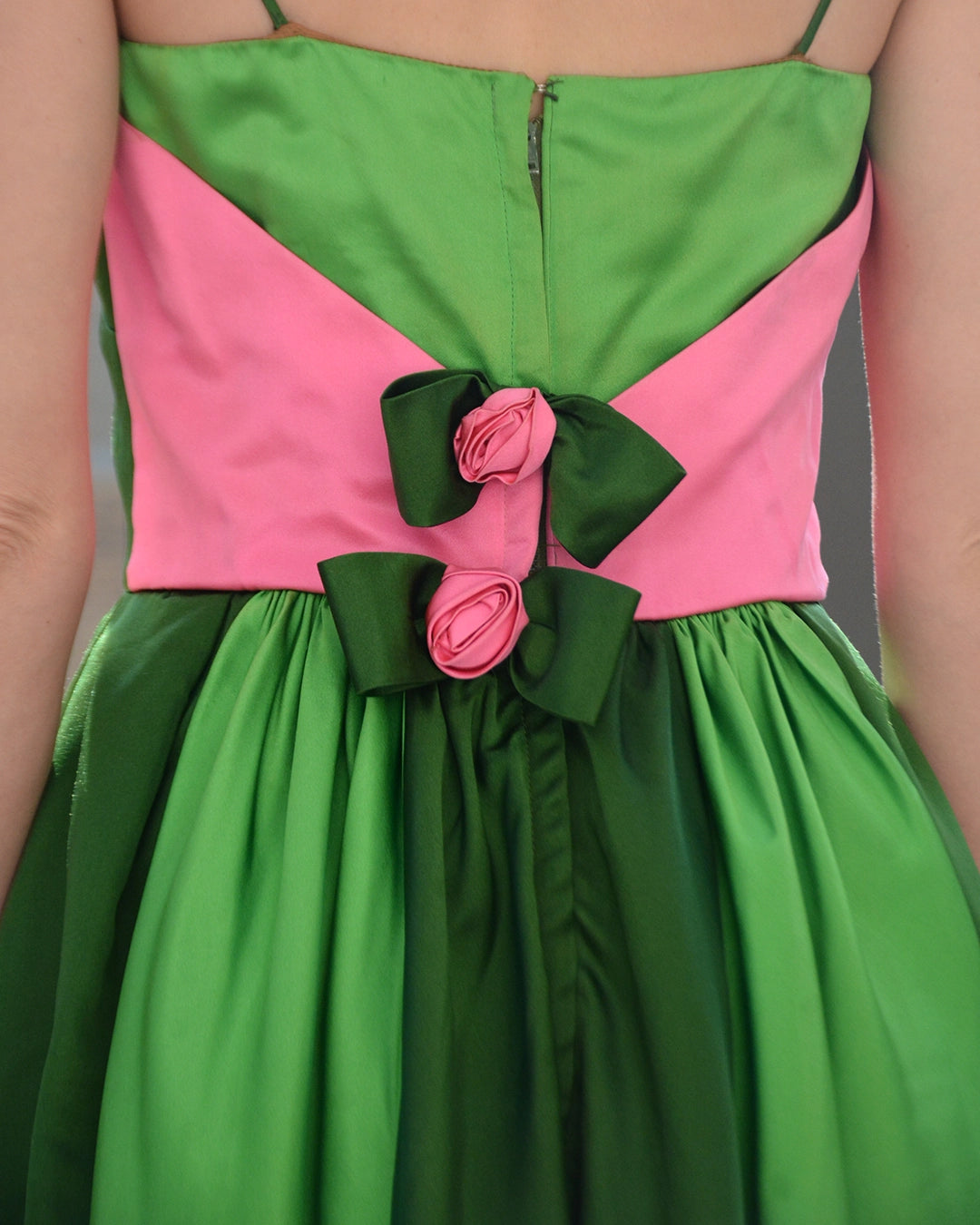 Vintage 1950s Custom-Made Silk Bustled Dress with Rosebud Appliqué, Bergdorf Goodman