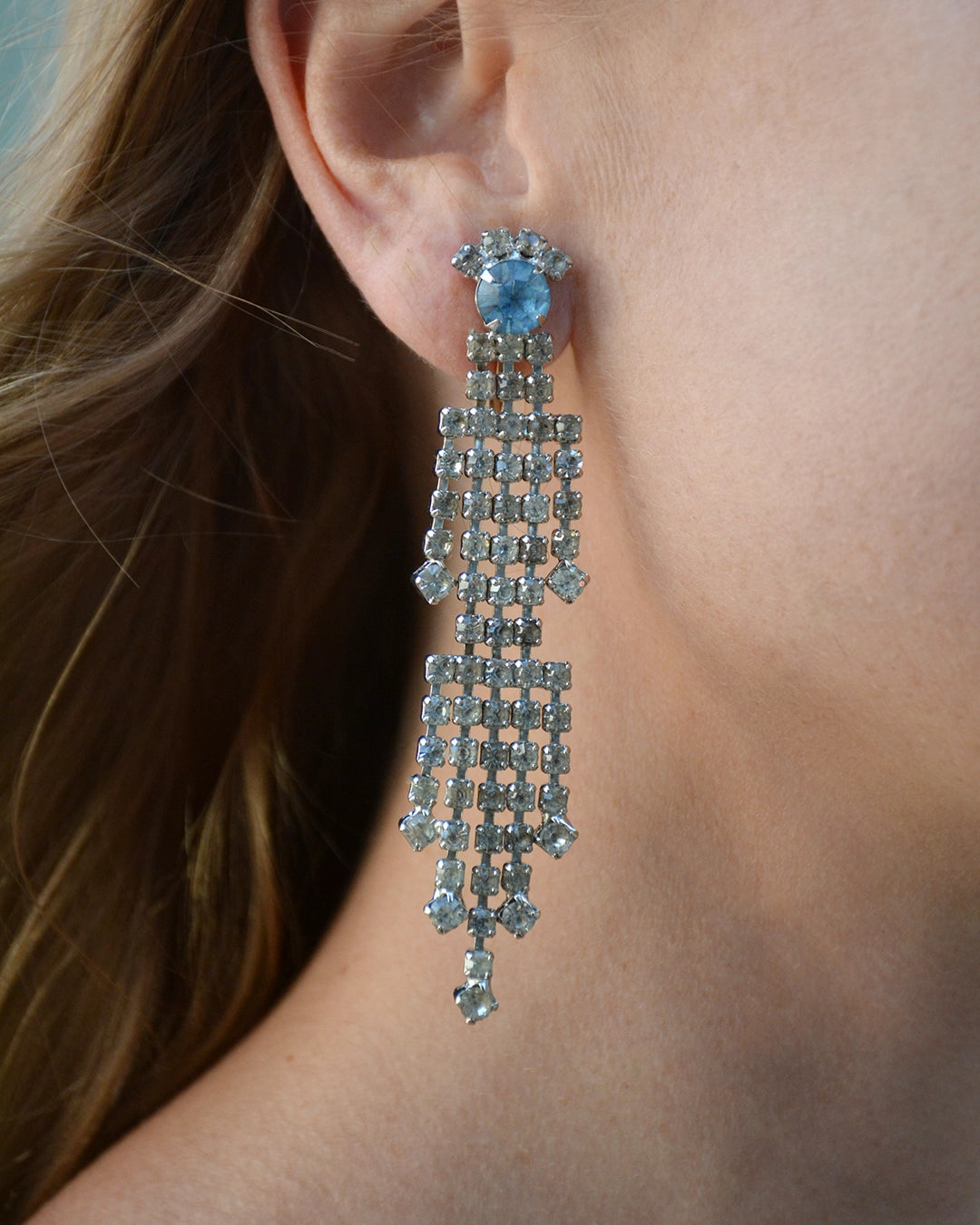 Vintage 1950s Diamanté Waterfall Chandelier Earrings