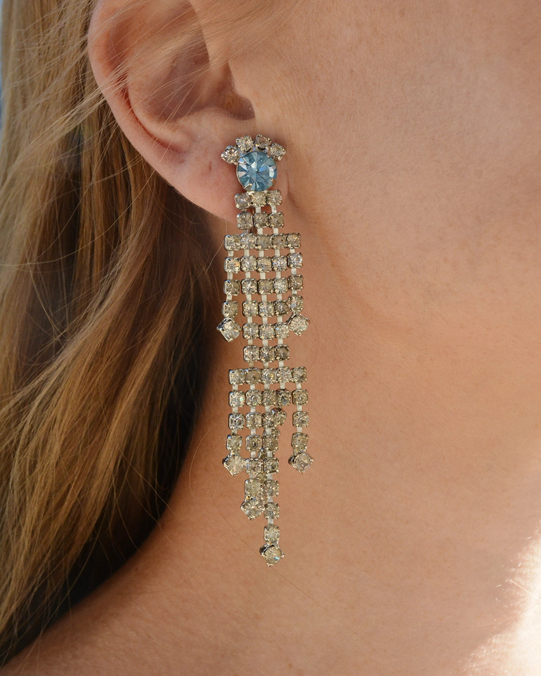 Vintage 1950s Diamanté Waterfall Chandelier Earrings