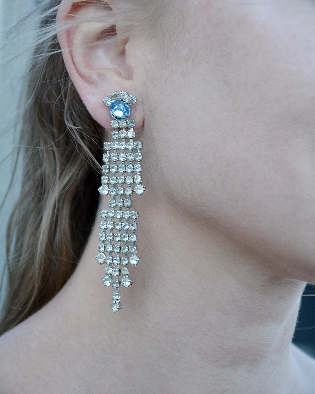 Vintage 1950s Diamanté Waterfall Chandelier Earrings