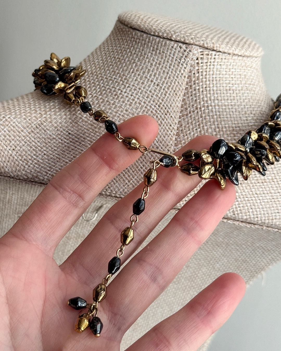Vintage 1950s Miriam Haskell Style Abstract Leaf Demi-Parure, Necklace and Earrings Set
