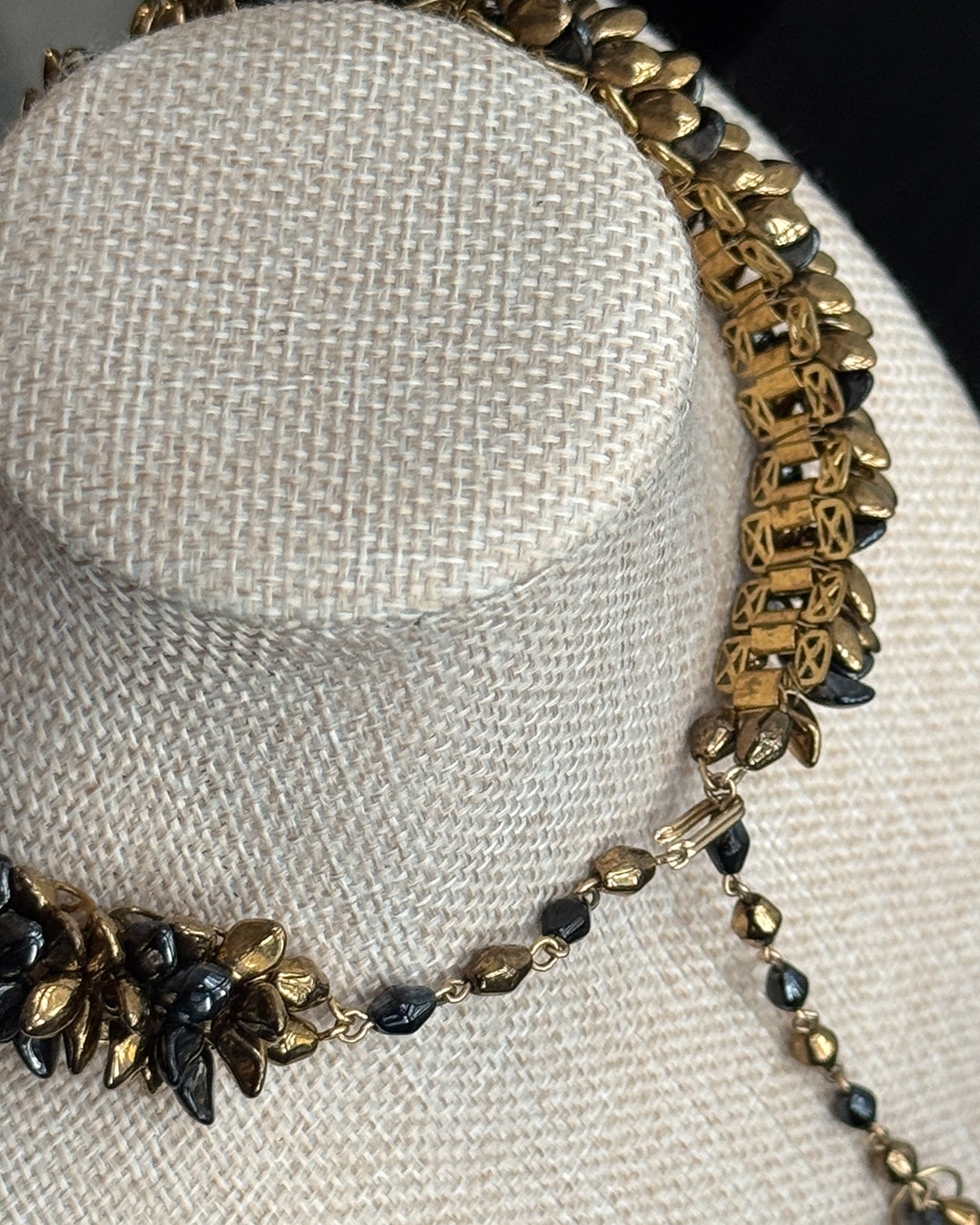 Vintage 1950s Miriam Haskell Style Abstract Leaf Demi-Parure, Necklace and Earrings Set