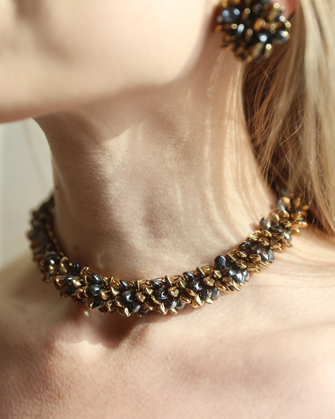 Vintage 1950s Miriam Haskell Style Abstract Leaf Demi-Parure, Necklace and Earrings Set