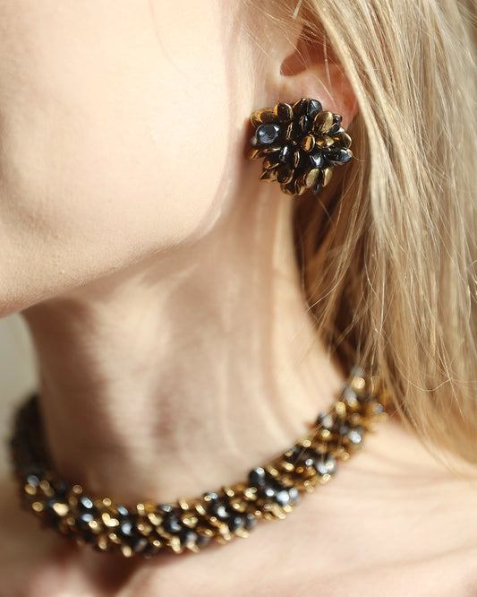 Vintage 1950s Miriam Haskell Style Abstract Leaf Demi-Parure, Necklace and Earrings Set