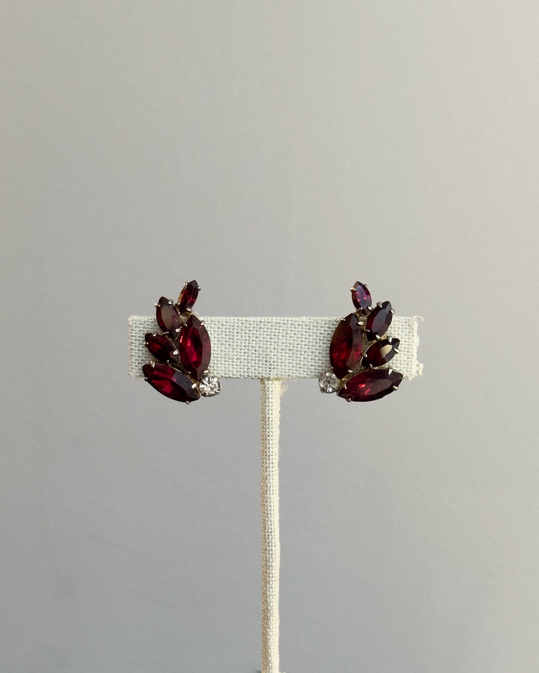 Vintage 1950s Ruby Crystal Ear Climber Earrings, attributed to Juliana