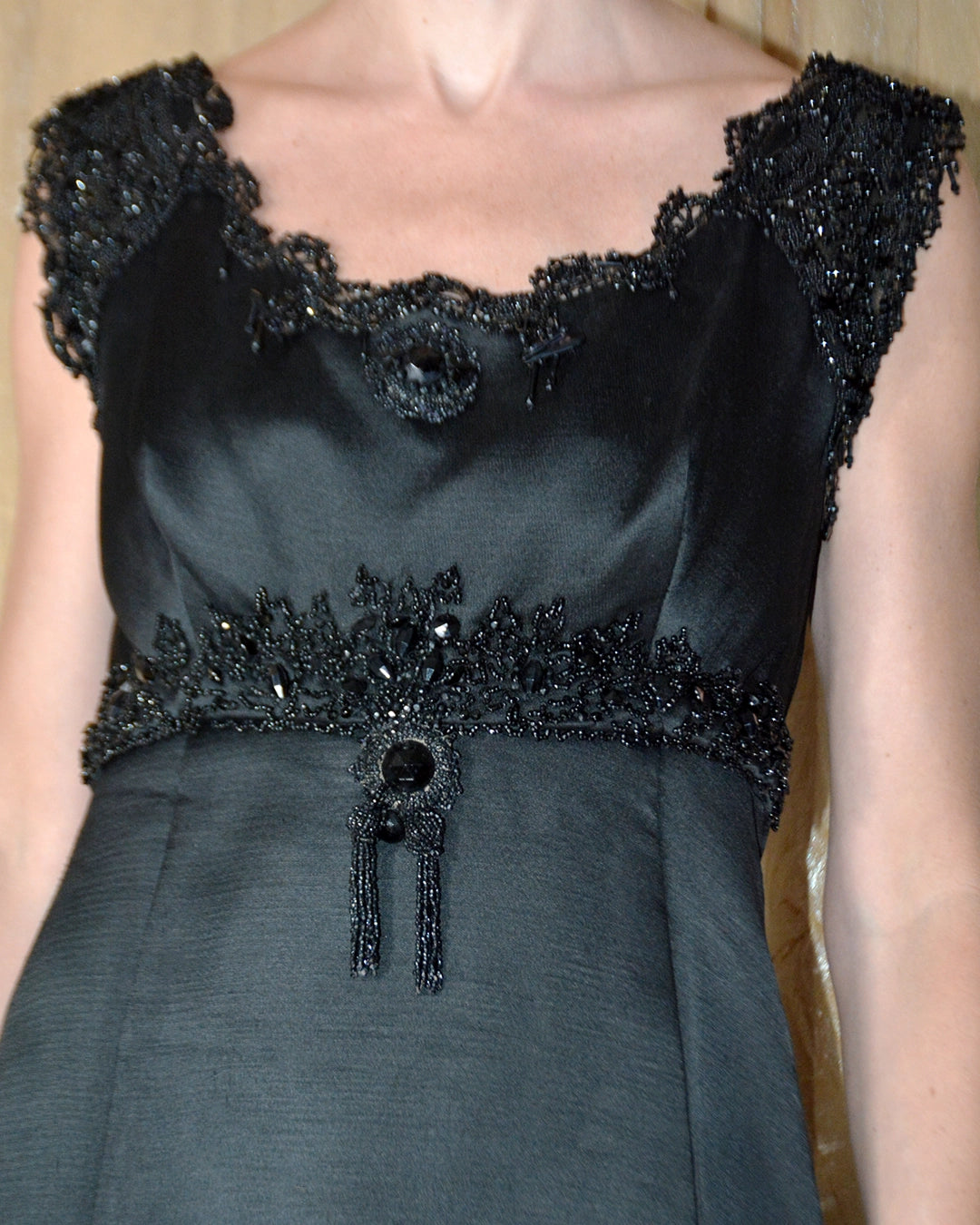 Vintage 1960s Malcolm Starr Beaded Silk Gown with Tassel Details