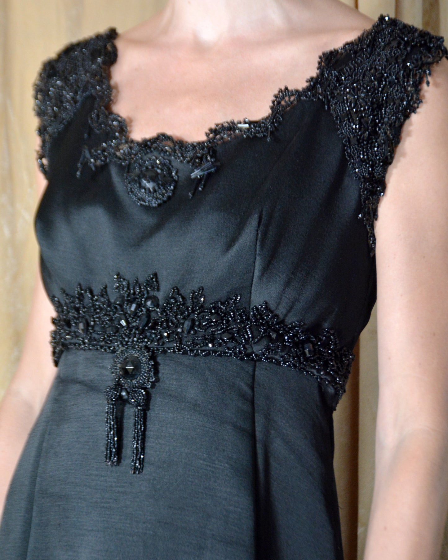Vintage 1960s Malcolm Starr Beaded Silk Gown with Tassel Details