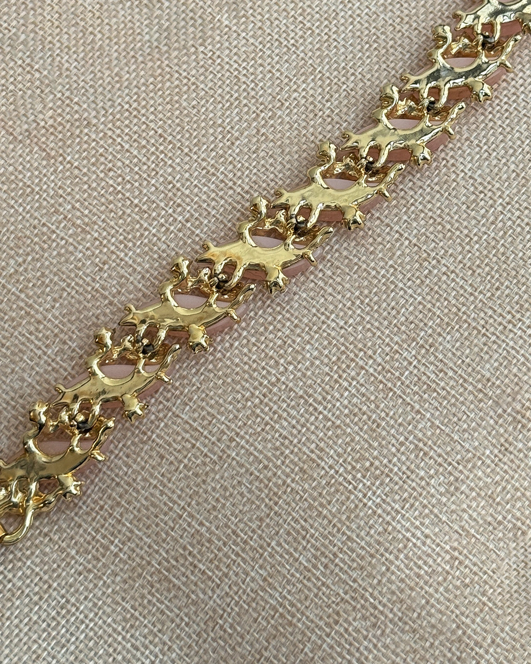 Vintage 1960s Moonglow Lucite Bracelet with Hand-Enameled Details