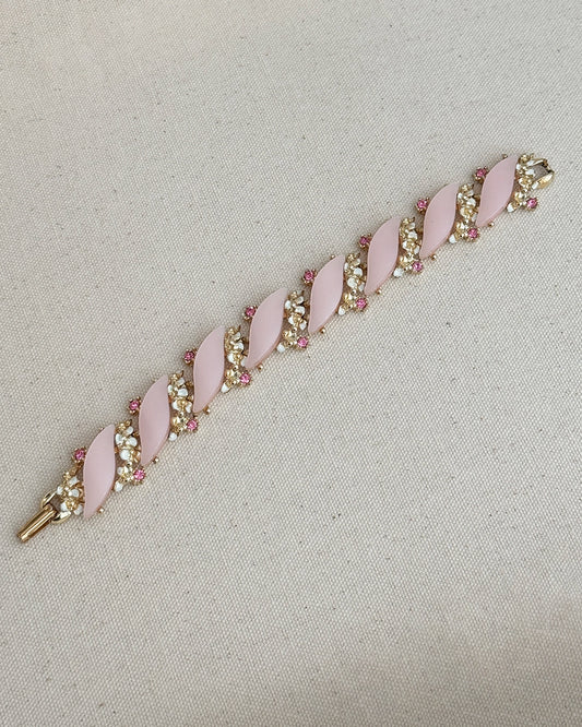 Vintage 1960s Moonglow Lucite Bracelet with Hand-Enameled Details