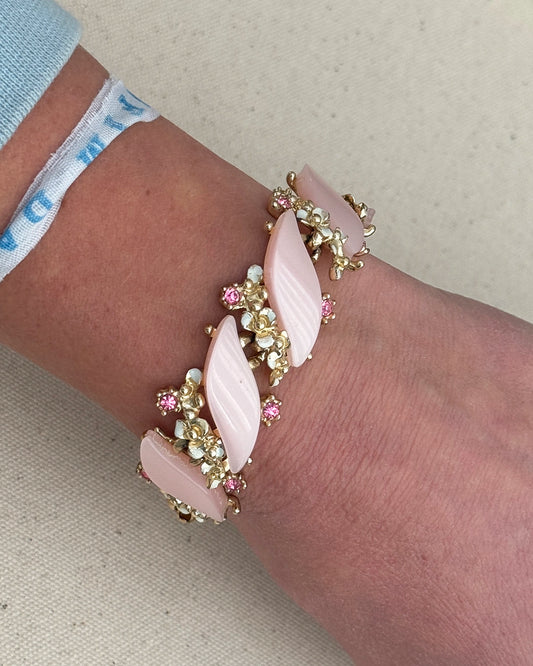 Vintage 1960s Moonglow Lucite Bracelet with Hand-Enameled Details