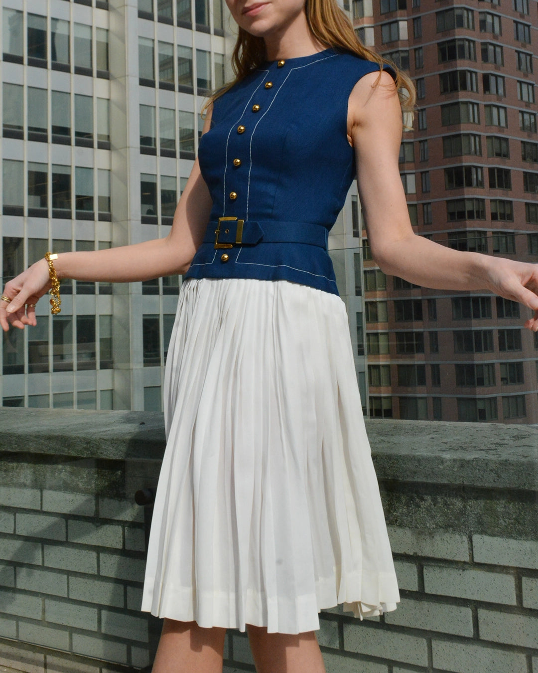 Vintage 1960s Pat Sandler Drop-Waist Chambray Bodice Trompe-L'œil Dress