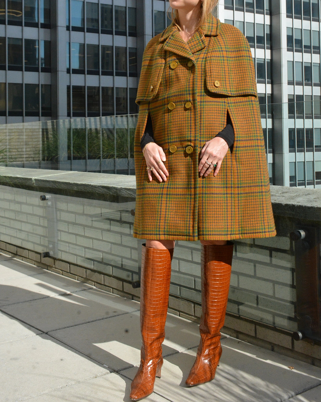 Vintage 1960s Plaid Wool Cape