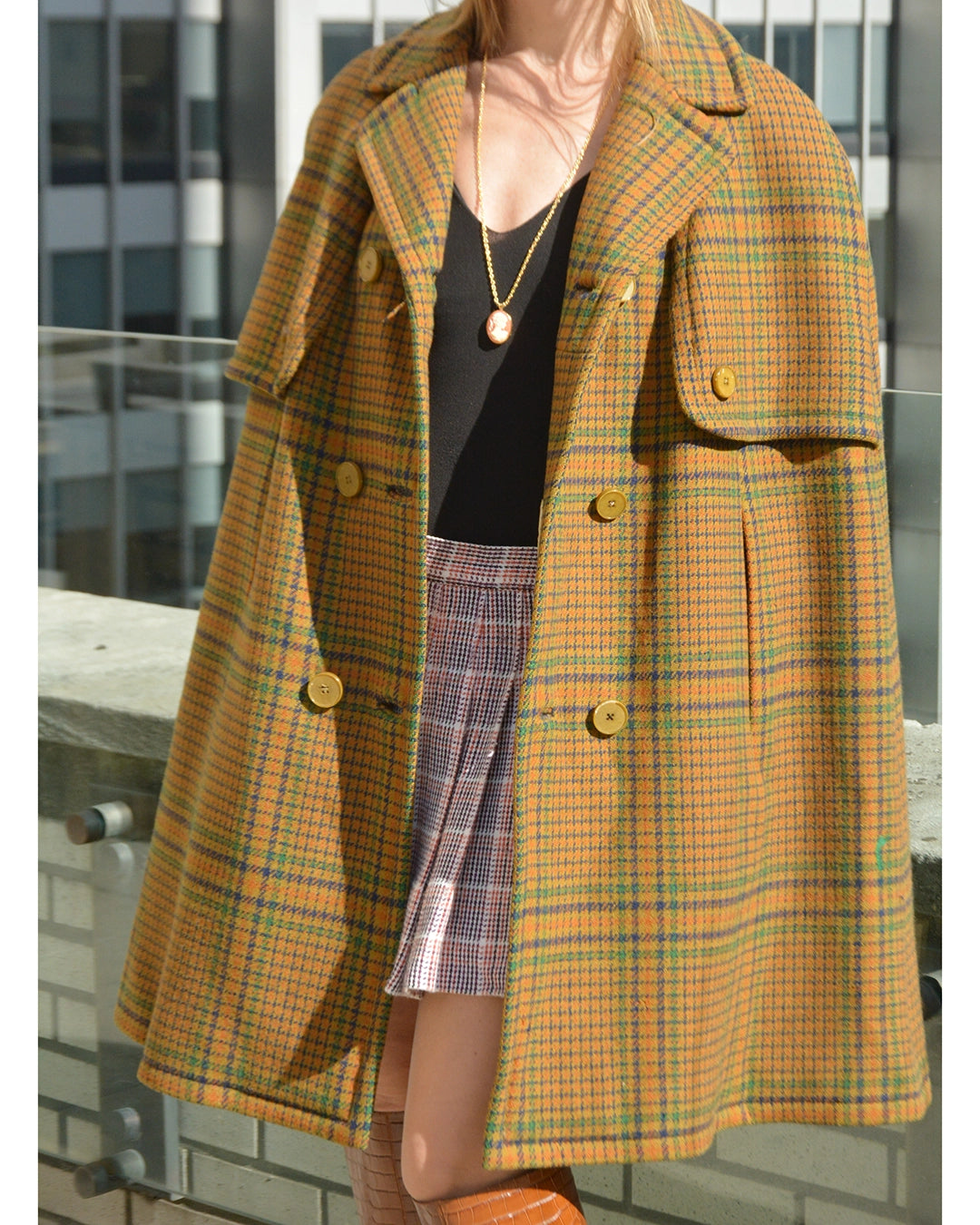 Vintage 1960s Plaid Wool Cape