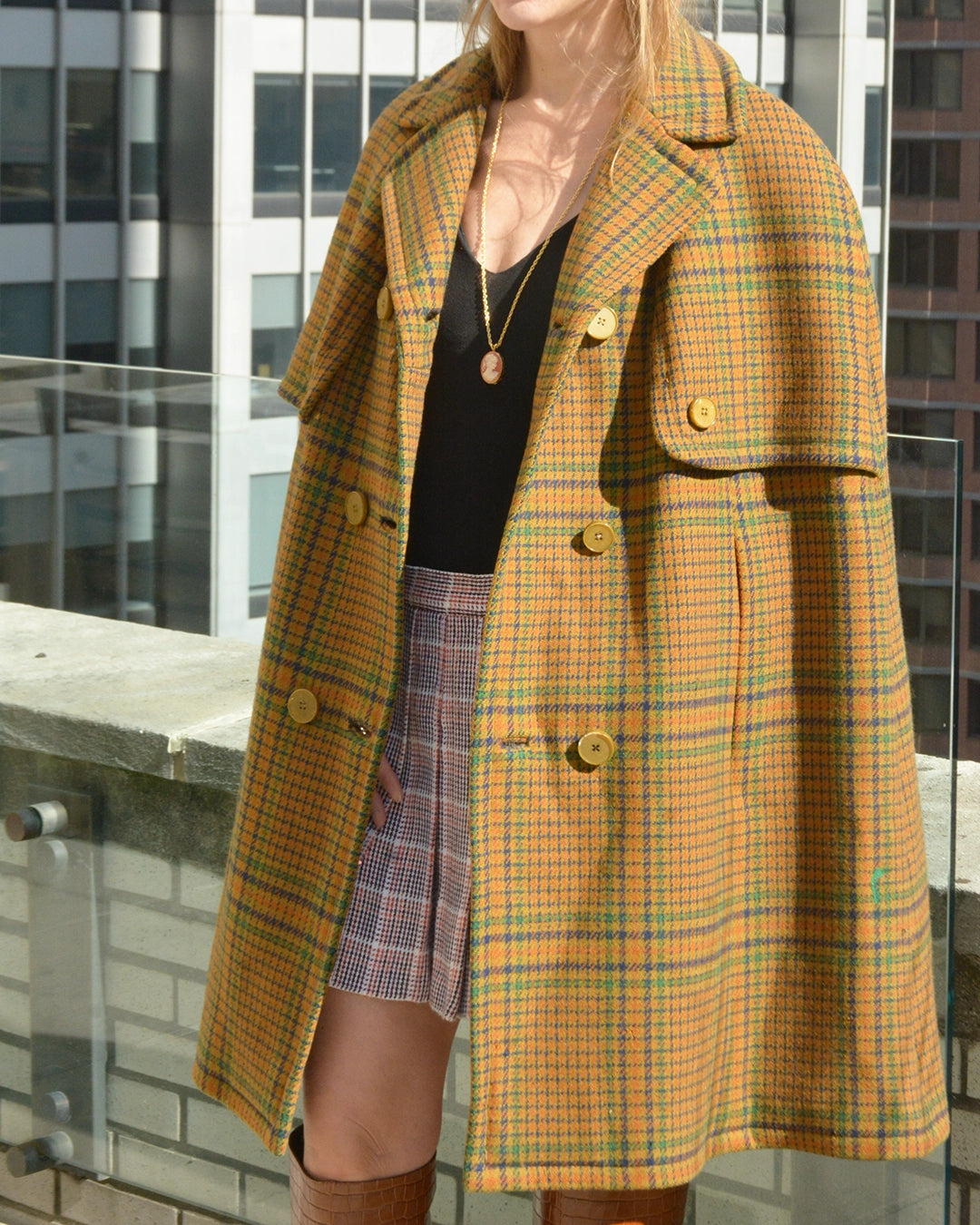 Vintage 1960s Plaid Wool Cape