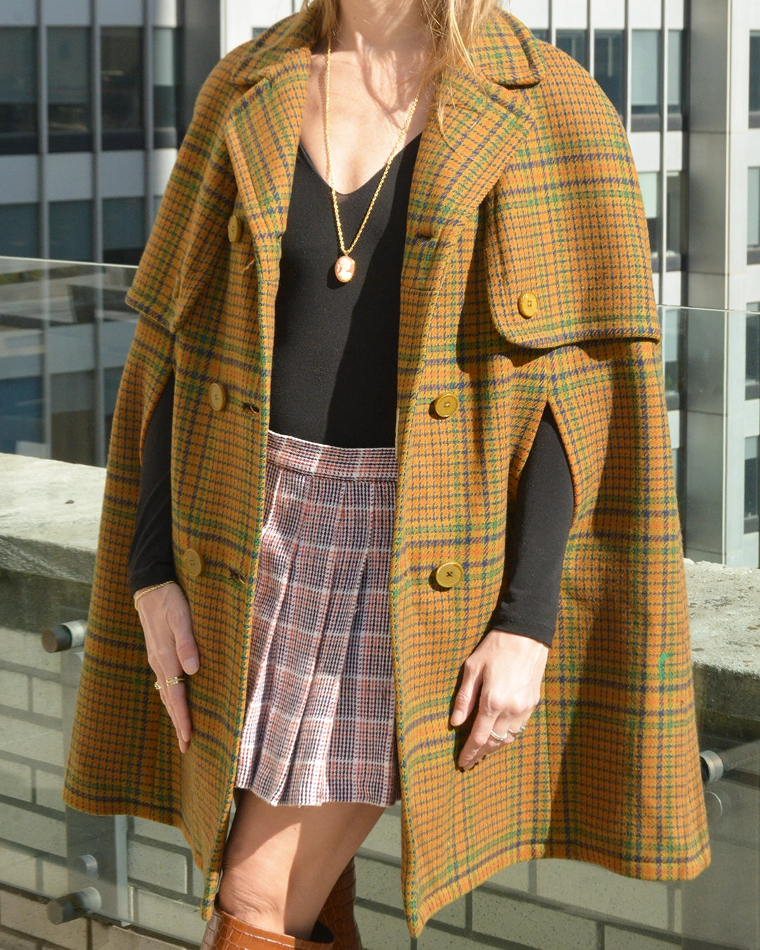 Vintage 1960s Plaid Wool Cape
