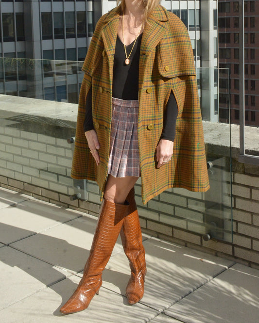 Vintage 1960s Plaid Wool Cape