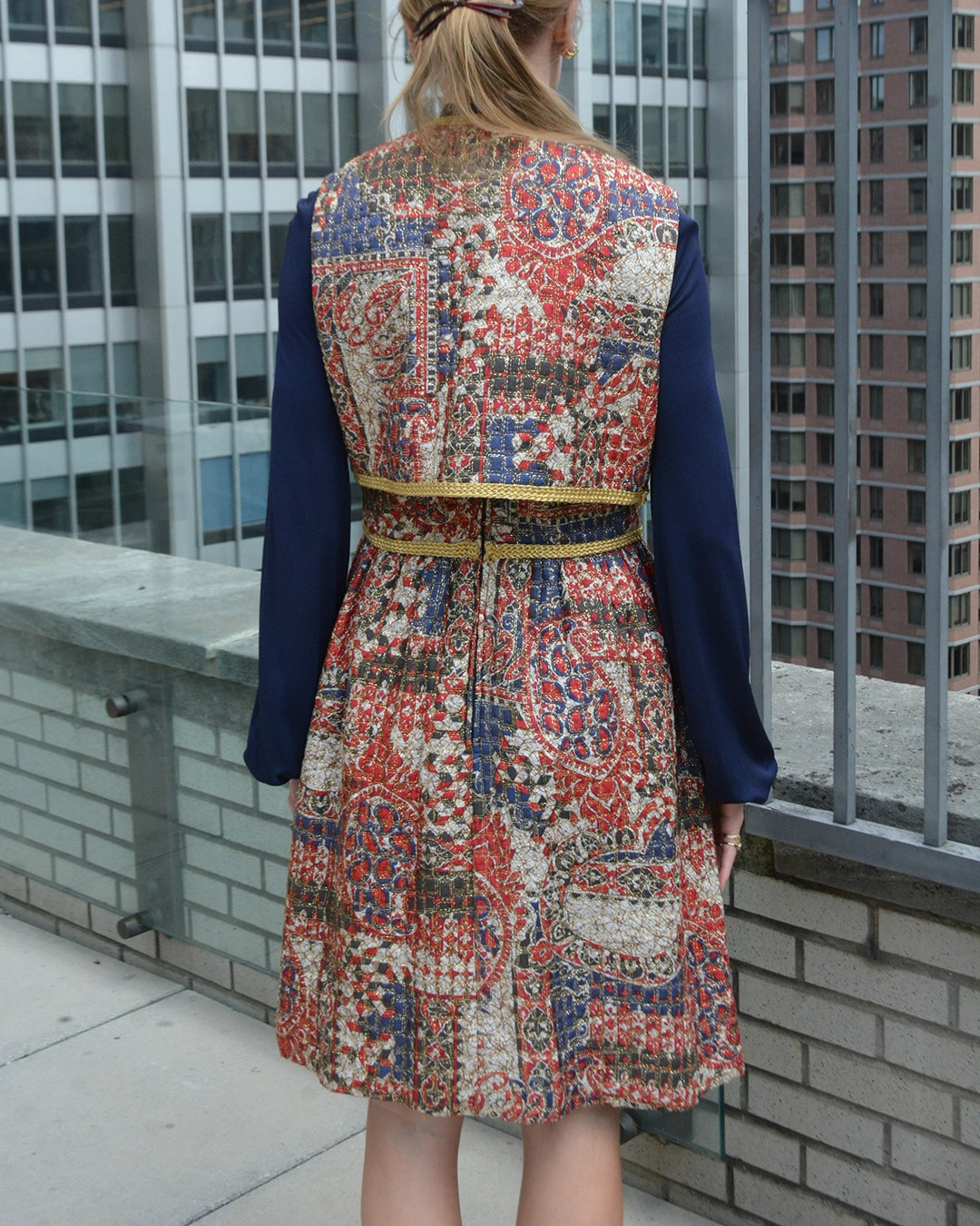 Vintage 1960s Quilted Dress Set with Matching Vest