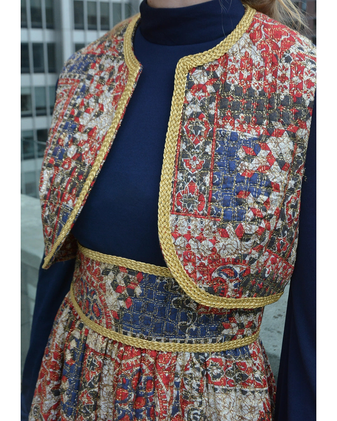 Vintage 1960s Quilted Dress Set with Matching Vest