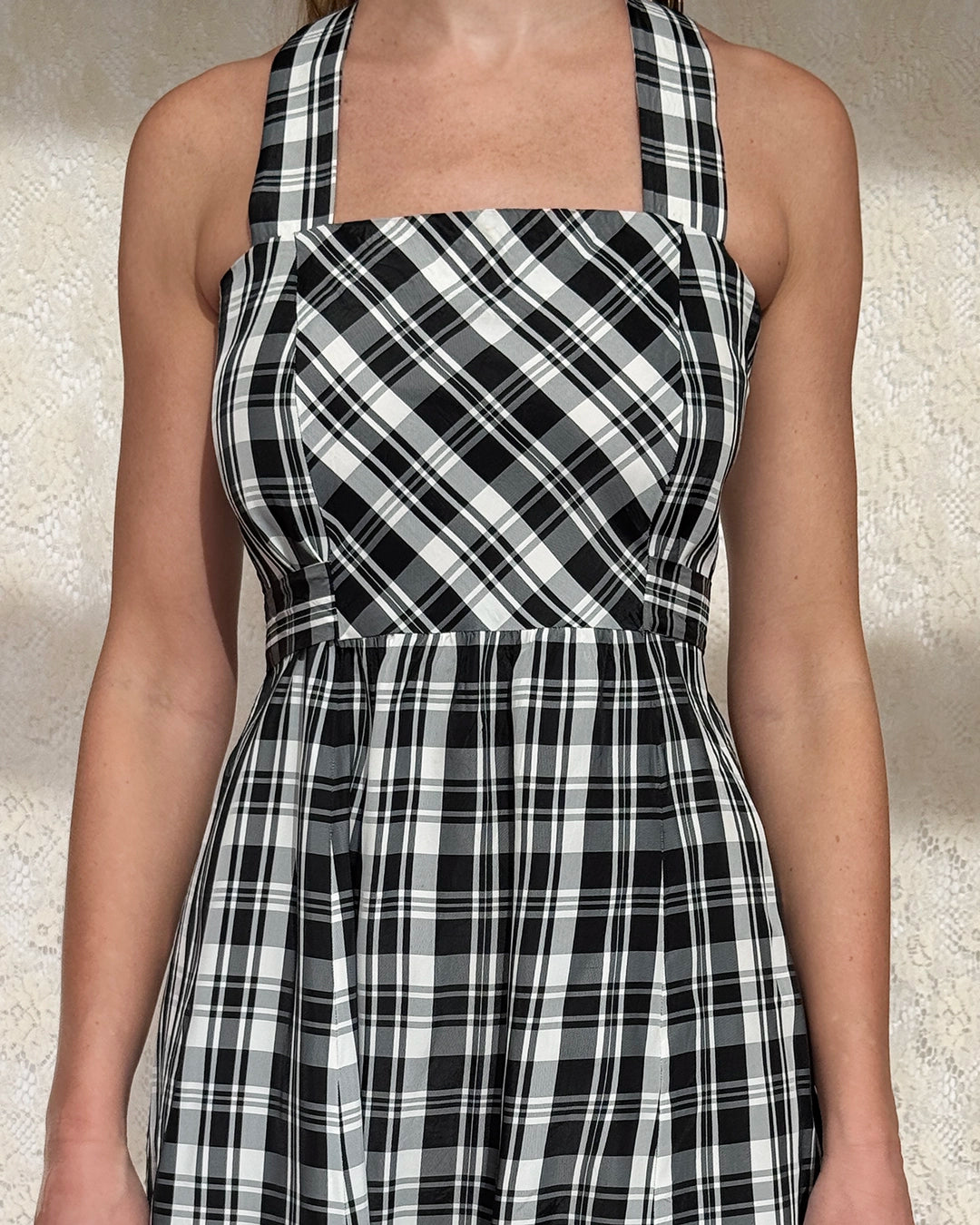 Vintage 1970s Black Tartan Pinafore Maxidress