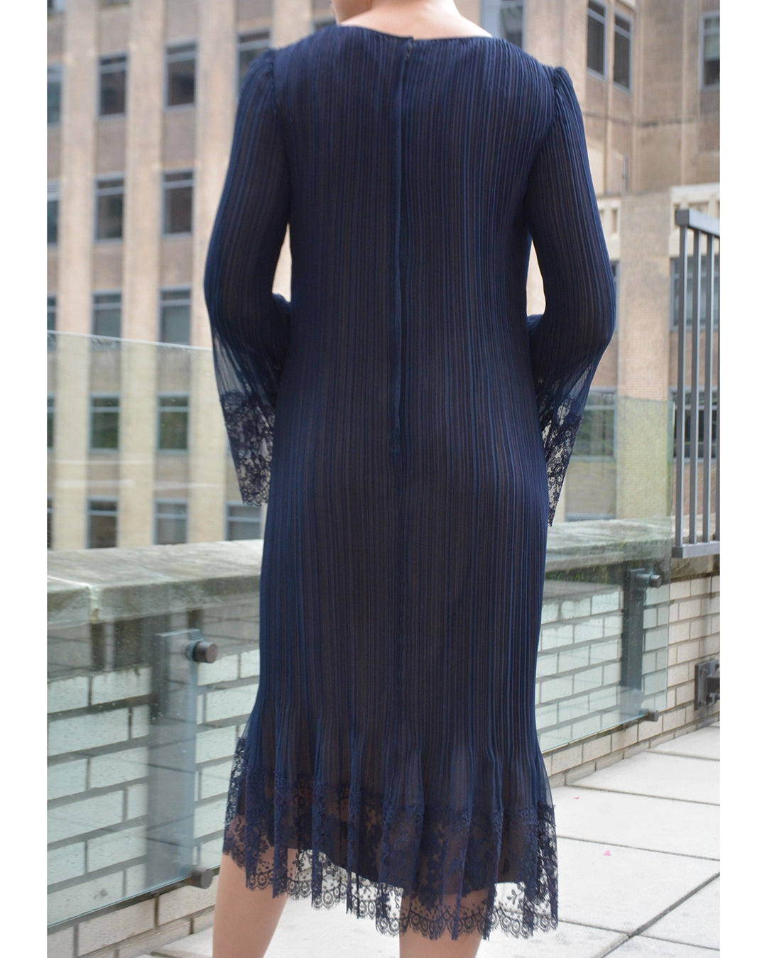 Vintage 1970s Plissé Dress with Lace Trim