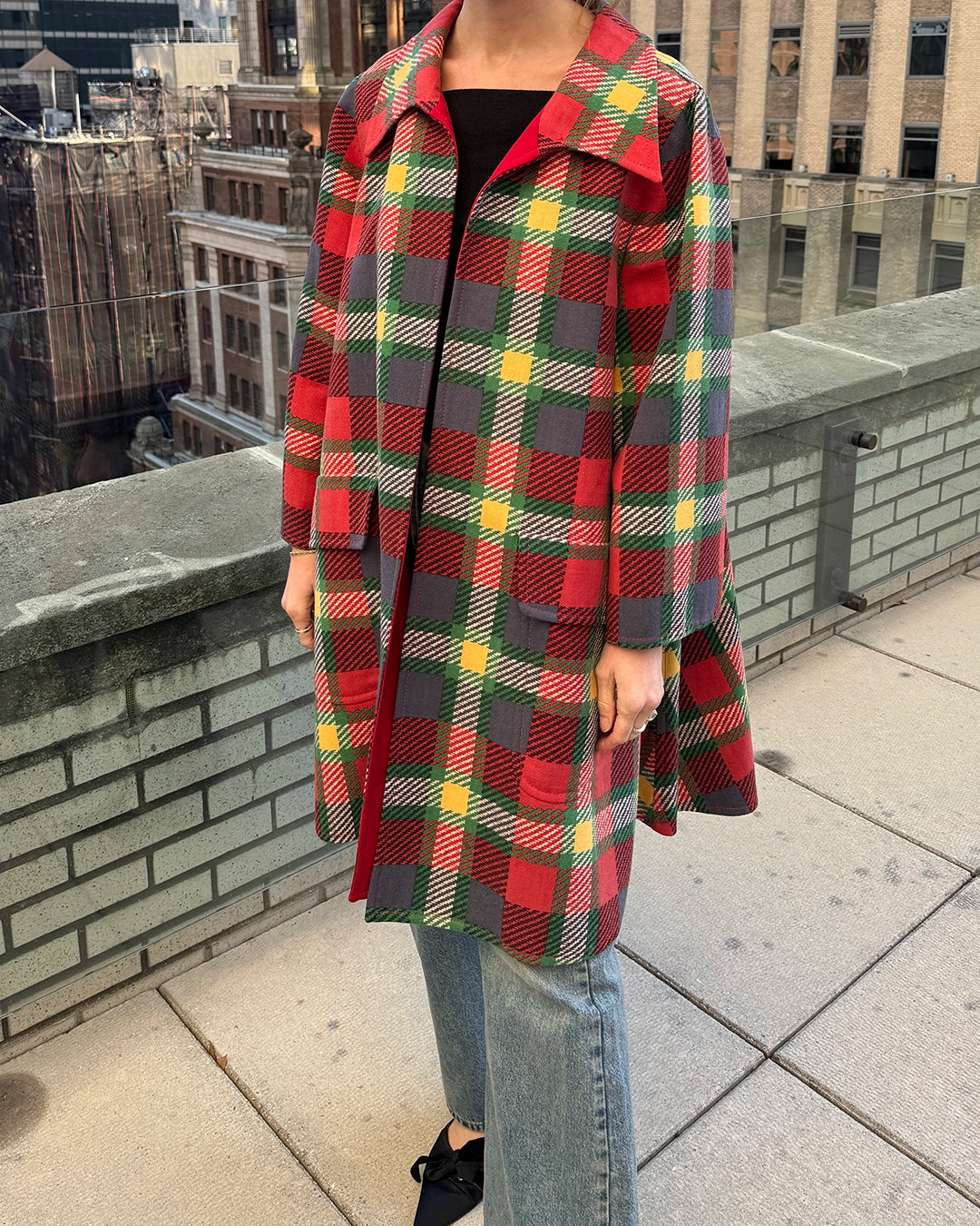 Vintage 1970s Valentino Plaid Swing Coat