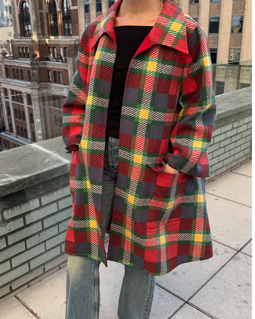 Vintage 1970s Valentino Plaid Swing Coat