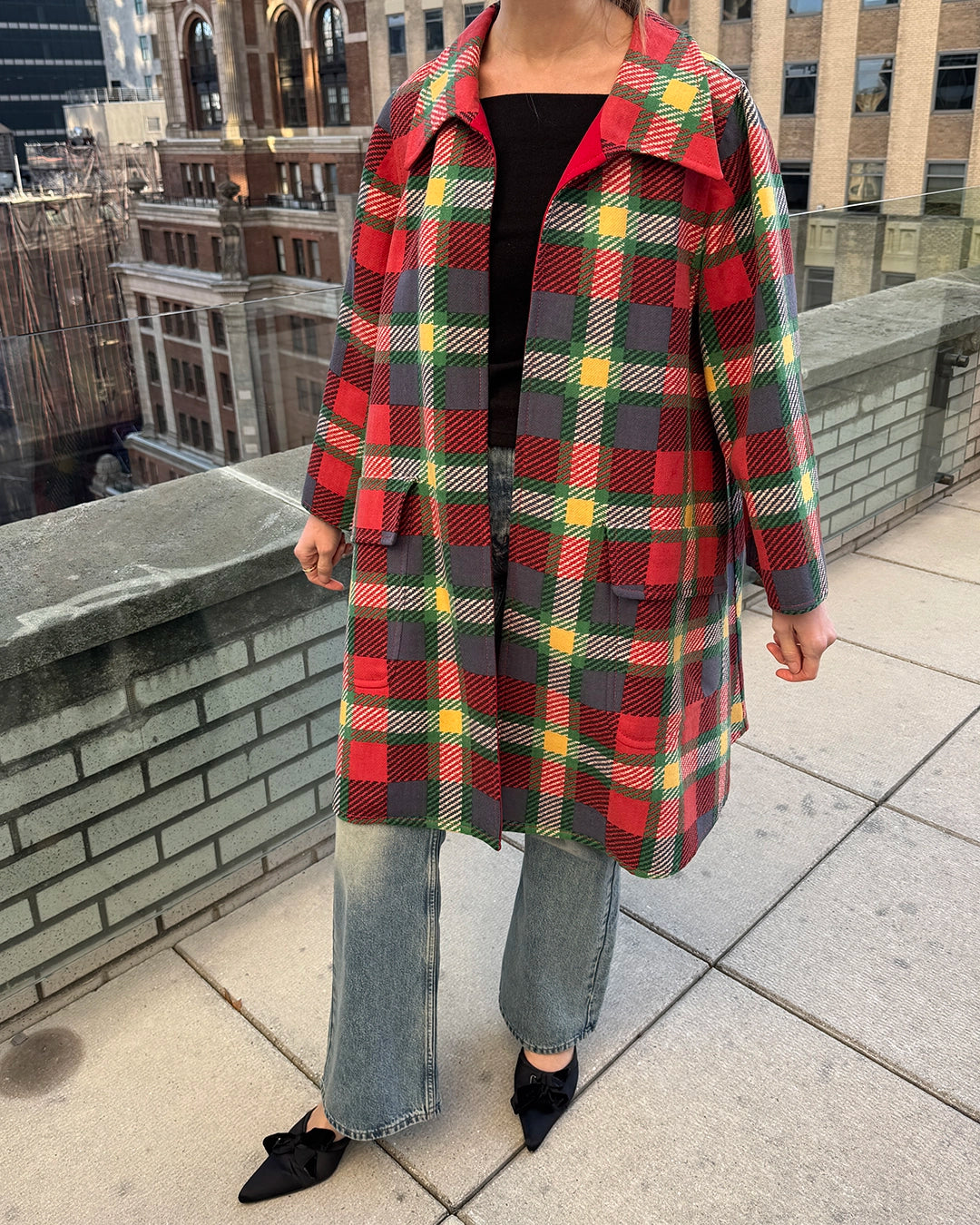 Vintage 1970s Valentino Plaid Swing Coat