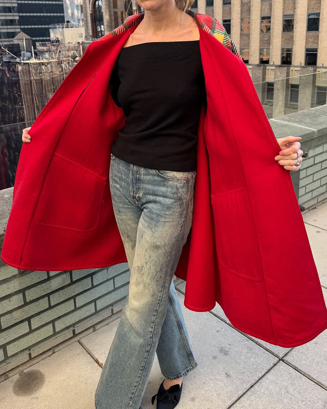 Vintage 1970s Valentino Plaid Swing Coat