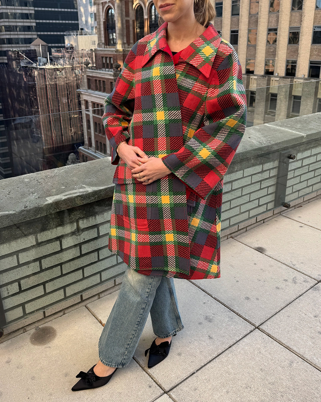 Vintage 1970s Valentino Plaid Swing Coat